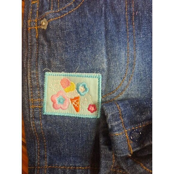 New Vintage 90s Girls Denim Overalls Pink Ribbon Trim Ice Cream Size 12 M - Picture 2 of 3